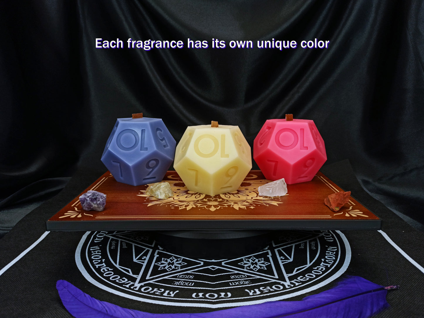 D12 candle color and scent options displayed