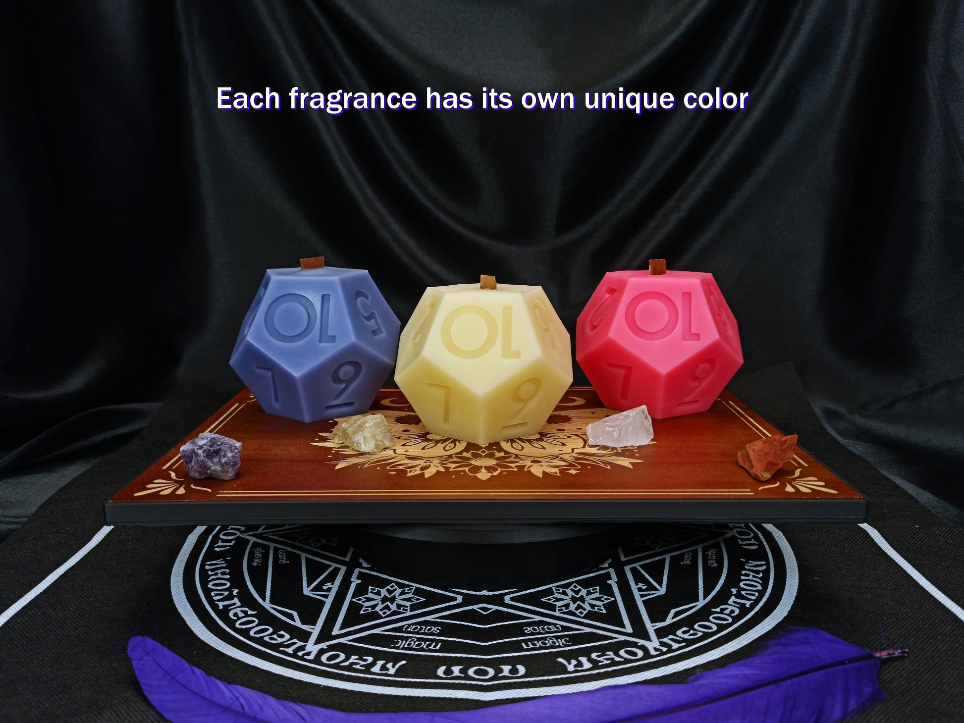 D12 candle color and scent options displayed