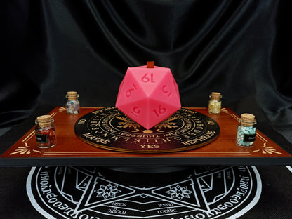 D20 ritual dice candle, top view showing die facets