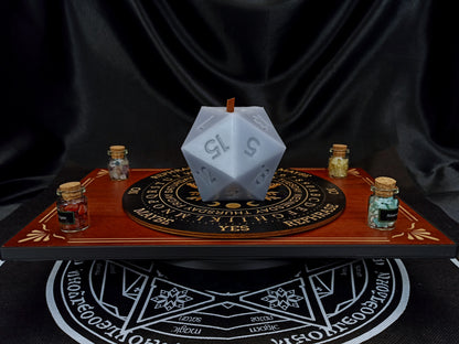 D20 ritual dice candle, angled detail view