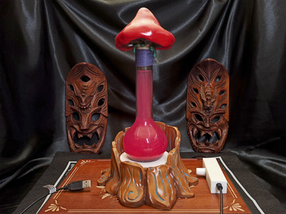 Mystical mushroom prop, painted tree trunk version, front view