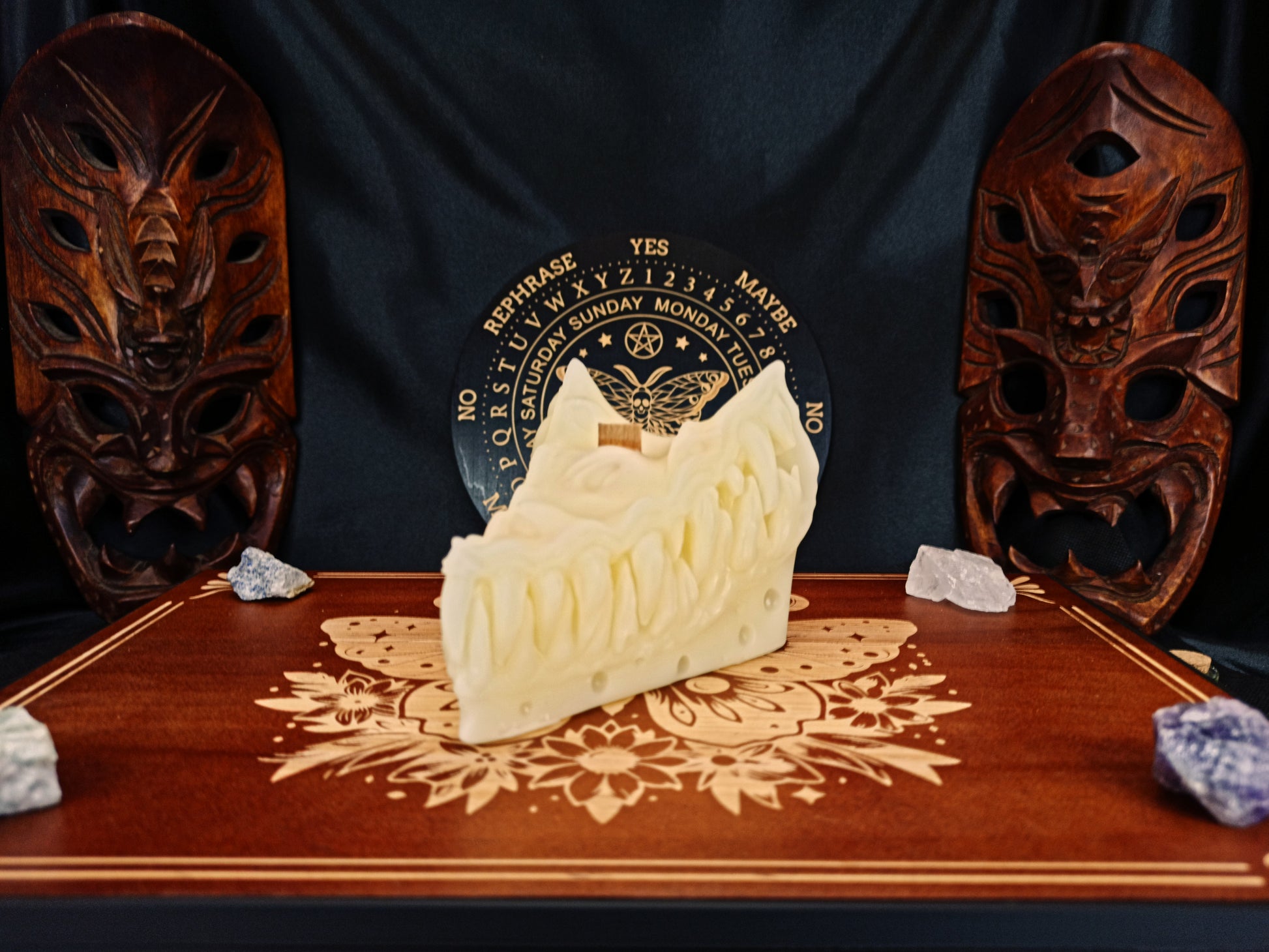 Cheese Mimic wax prop candle, three-quarter angle view