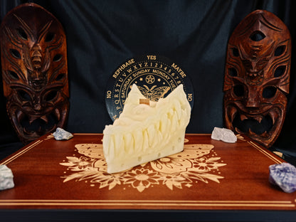 Cheese Mimic wax prop candle, three-quarter angle view